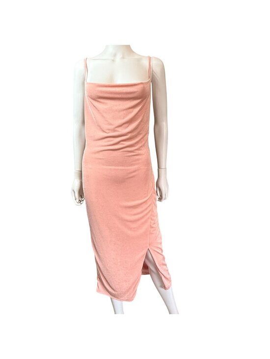 21 Saints Dresses & Skirts - 21 Saints Pink Shimmer Midi Dress Womens L Cowl Neck Lined Criss Cross Back NWT